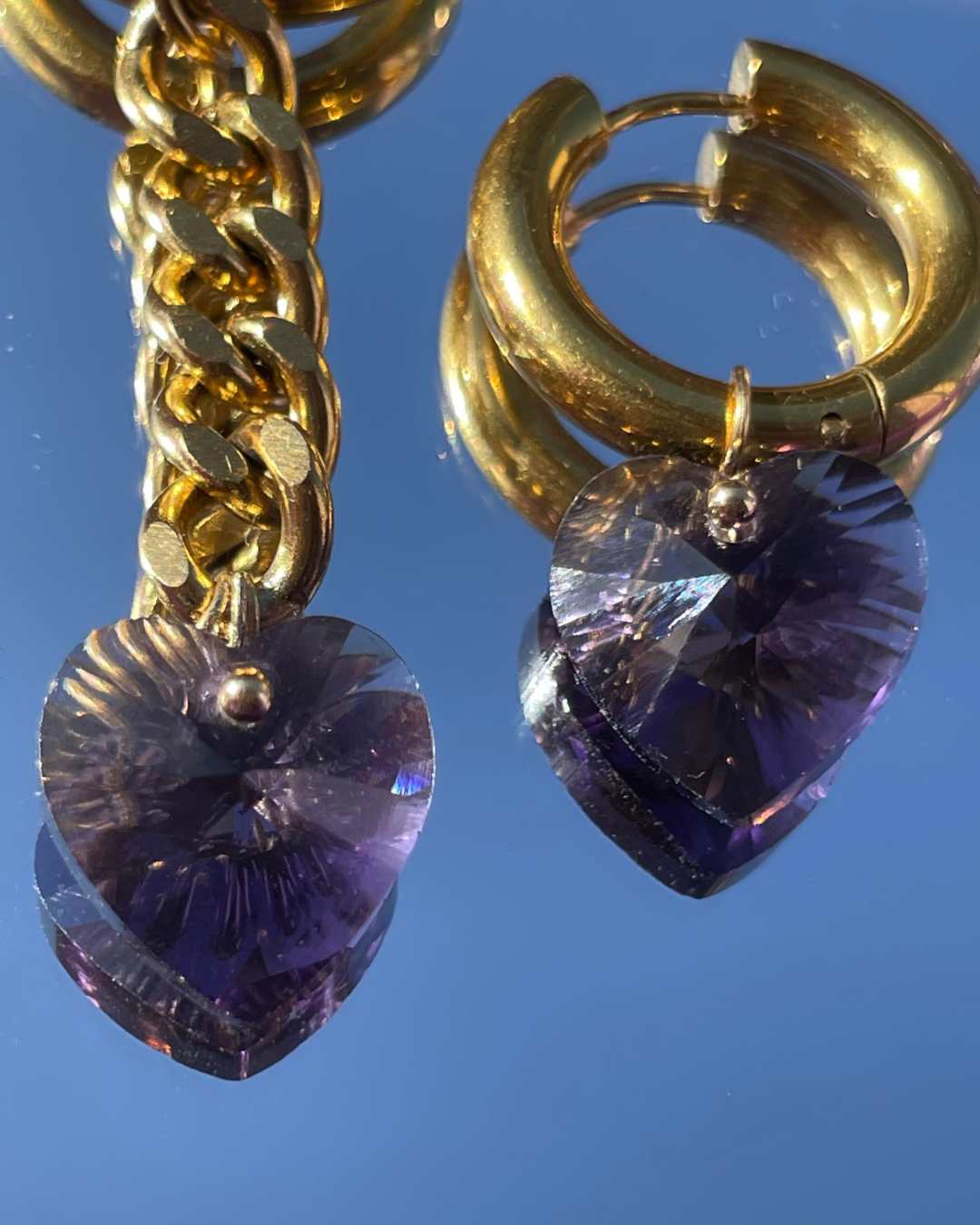 Boucles coeur cristal purple