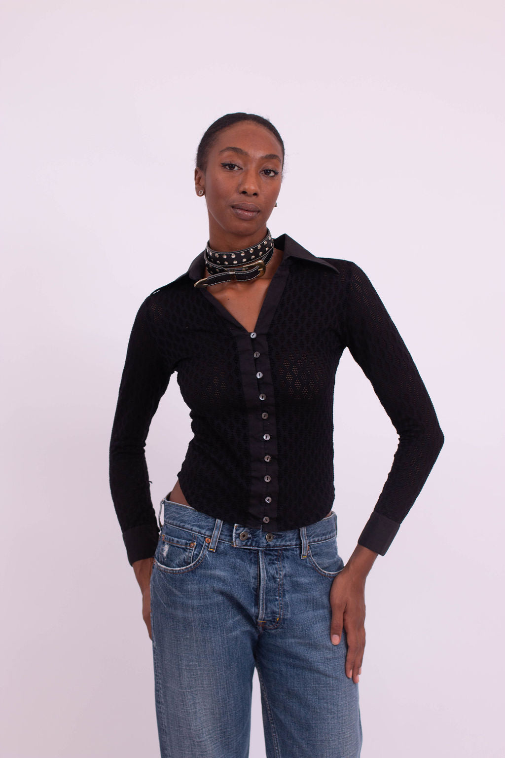 Textured black blouse